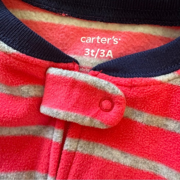 Carter’s Fleece Footed Pajama Zippy Striped Fire Truck Puppy Toddler Boy 3T - Picture 5 of 5